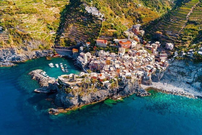Cinque Terre Private with the leaning tower Pisa from Florence - Riomaggiore’s harbor and pastel houses by the water